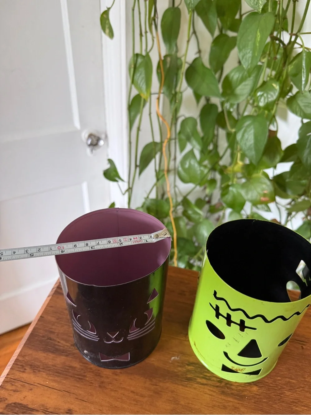 Black Cat and Lime Green Frankenstein Decorative Metal Candle Holders